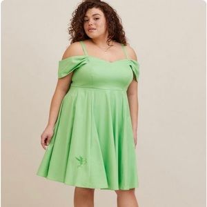Torrid SZ 00 NEW Disney Tinkerbell Stretch Poplin Off Shoulder Dress